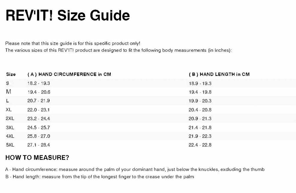 REV'IT! Avion 3 Gloves  **Clearance** Size Guide