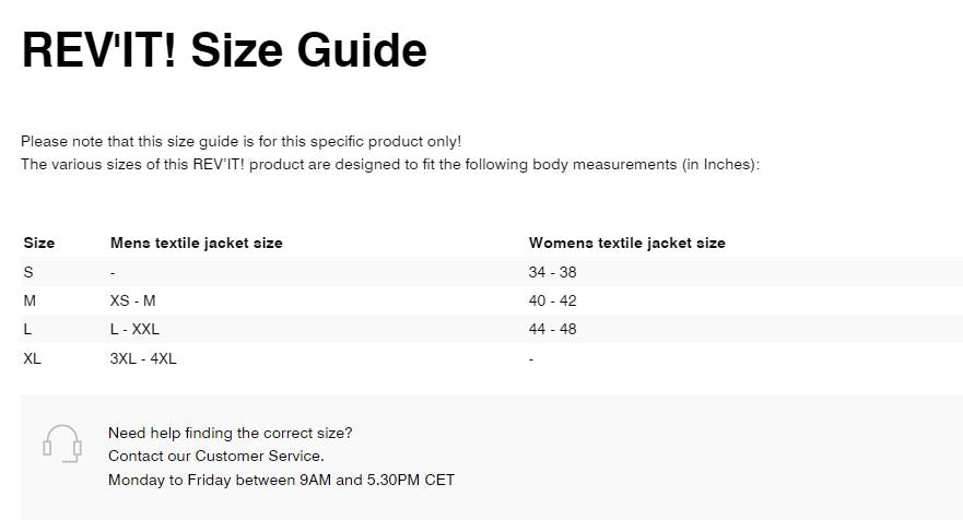 REV'IT! Connector HV Vest Size Guide