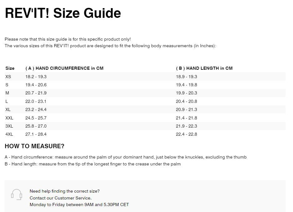REV'IT! Massif Gloves Size Guide