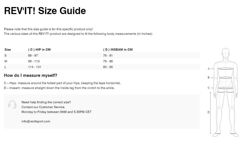 REV'IT! Scram Knee Protector Size Guide