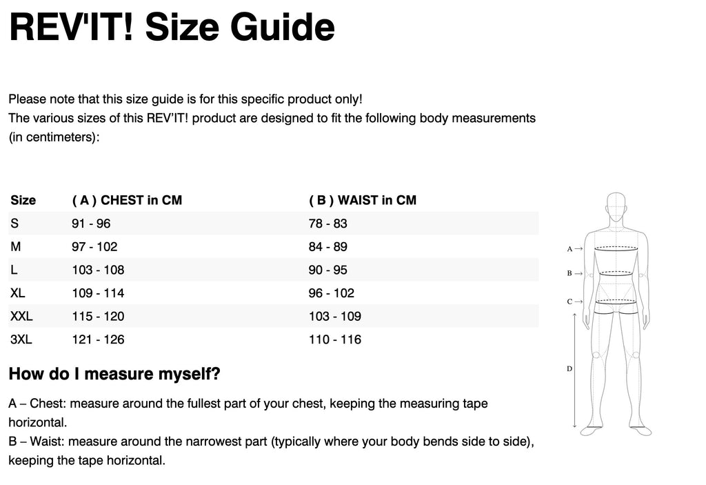 REV'IT! Tracer 2 Overshirt Size Guide