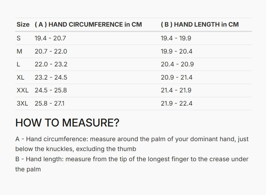 REV'IT! Caliber 2 Gloves Size Guide