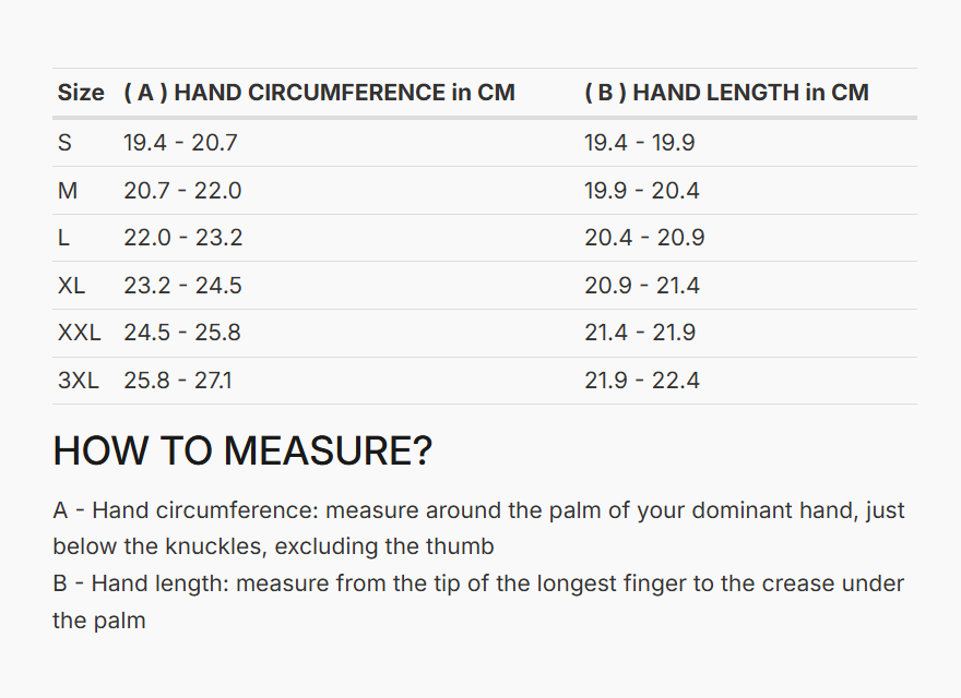 REV'IT! Mangrove 2 Gloves Size Guide