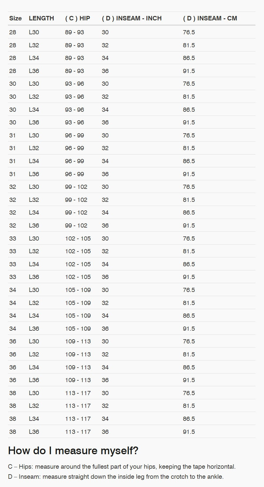 REV'IT! Kai Skinny Jeans Size Guide