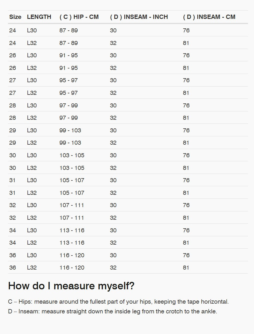 REV'IT! Marzia Ladies SK Jeans Size Guide