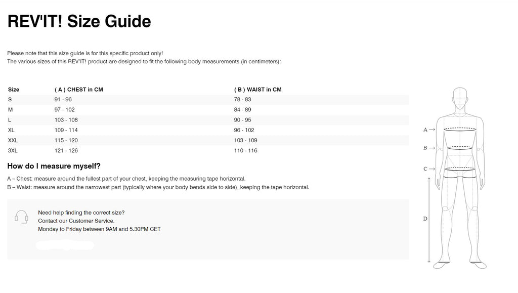 REV'IT! GT-R Air 3 Jacket Size Guide