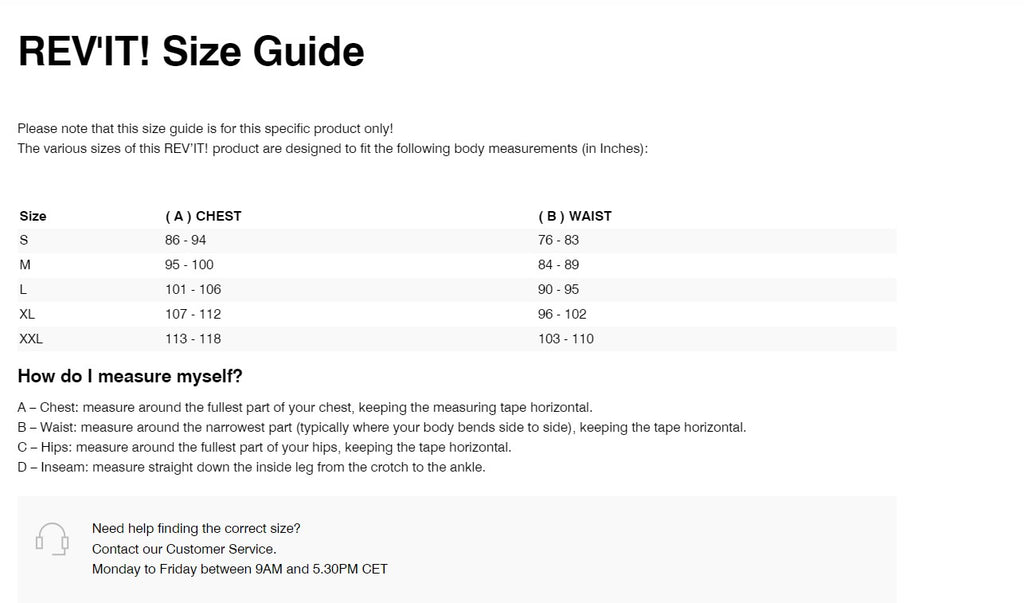 REV'IT! Solar 3 Jacket Size Guide
